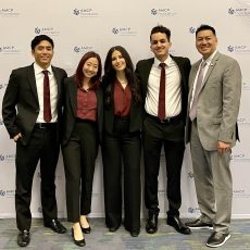 From left to right: Michael Kim, Michelle Um, Renita Moradian, Samvel Nazaretyan, and Vinson Lee at the Academy of Managed Care Pharmacy’s (AMCP) 22nd Annual National Student Pharmacist Pharmacy & Therapeutics (P&T) Competition in Chicago.